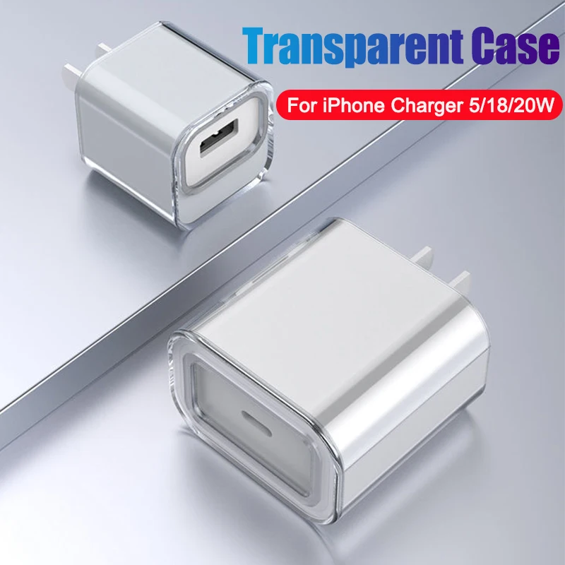 For Apple iPhone Charger Adapter Protective Case 5W 18W 20W Transparent Soft Full Cover Shell for iPhone 13 12 11Pro Charger