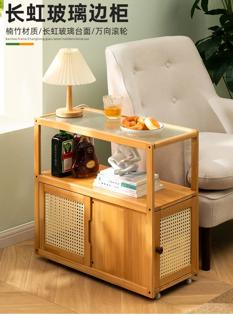 Movable Side Table Small Coffee Table Sofa Side Side Cabinet Small Table Bedside Eight-Immortal Table Storage Rack Corner Table