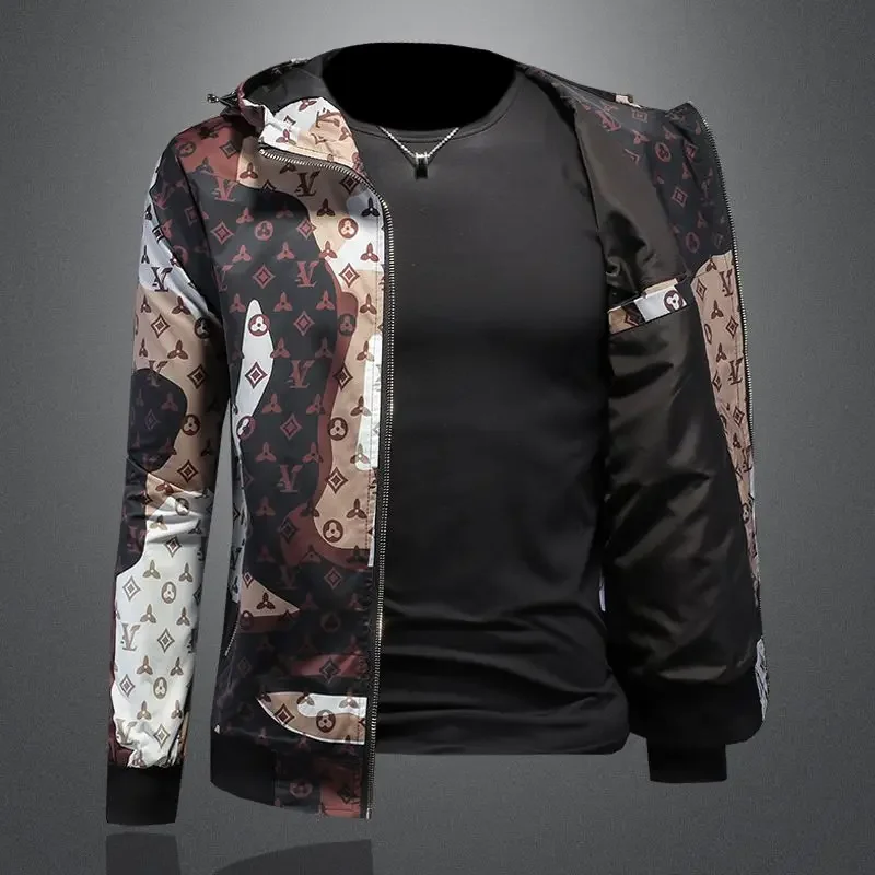 Men's 2024 Youth Fashion Personalized Thin Hooded Jacket Spring New Letter Printed Painted Coat