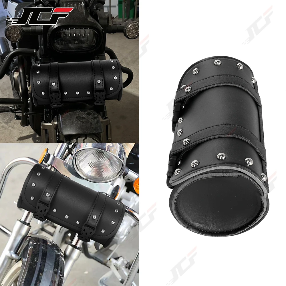 Motorcycle Bags Black Pu Leather Motorbike Tool Bag Front Fork Handlebar Saddlebag Roll Barrel Racing Tail Barrel Storage Bag