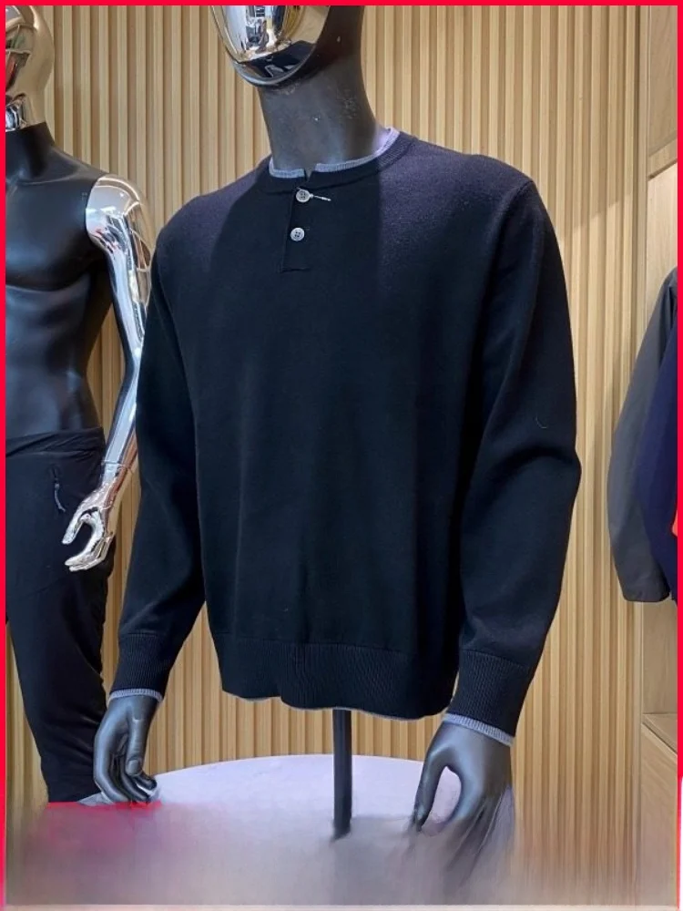 

Retro American Sle Soft Skin-friendly Men's Knitted Sweater Two-button f-unbuttoned Warm Casual Long-sve Winter Top