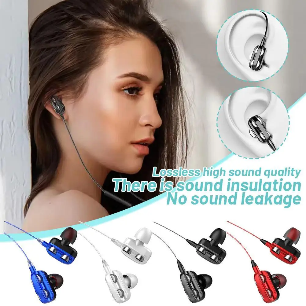 3.5mm Type-C Four Core Dual Dynamic In Ear Wired Earphones Dual Driver Bass Stereo Gaming Headset HiFi Music Earbuds For Phones