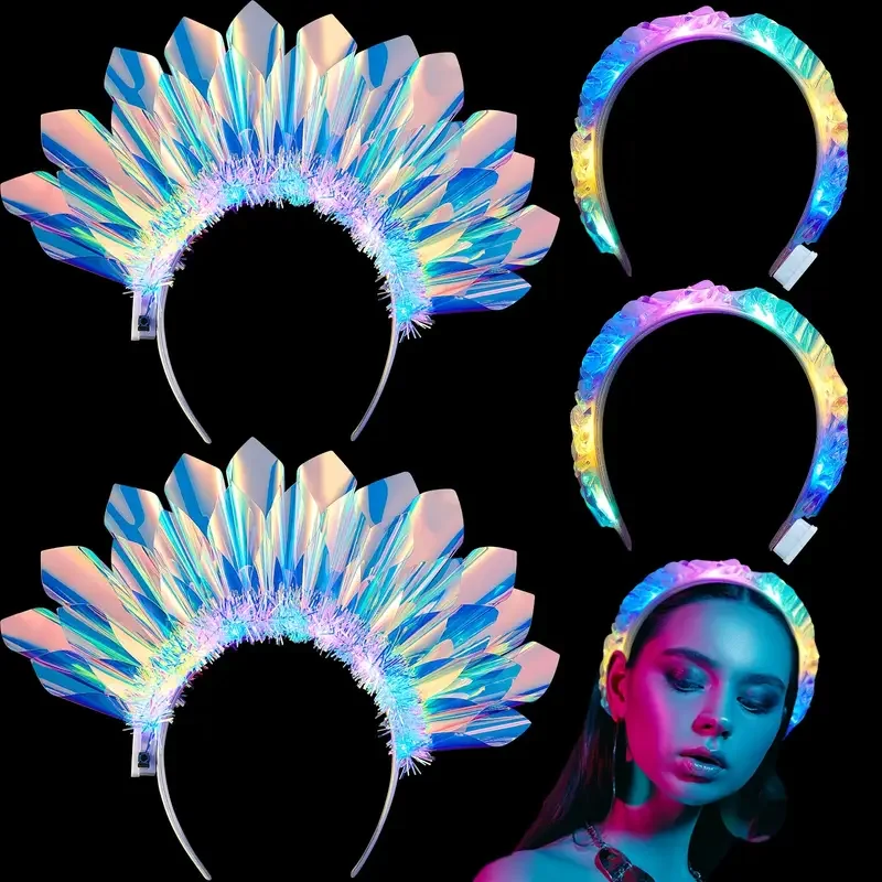 Diadema láser brillante, aro para el pelo iluminado, accesorios LED coloridos para fiesta, regalo de decoración para espectáculo de escenario de Navidad y Halloween