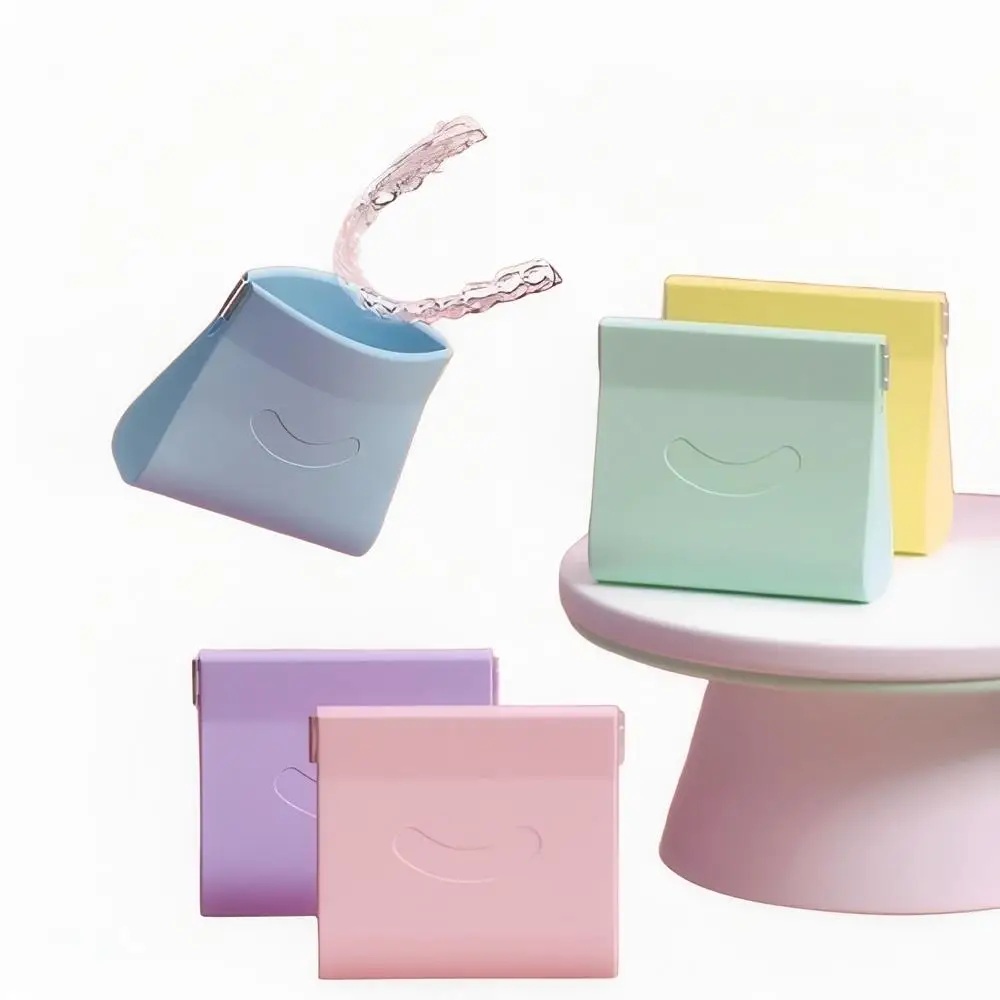 1PC Silicone Denture Storage Bag with Vent Holes Dental Denture Case False Teeth Protective Retainer Storage for Dental Braces