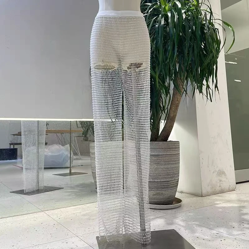 Bling Strass Durchsichtige Netzhose für Frauen Sexy Mesh Hollow Out Side Split Lange Hosen Hosen Club Party Hose – Detail 11