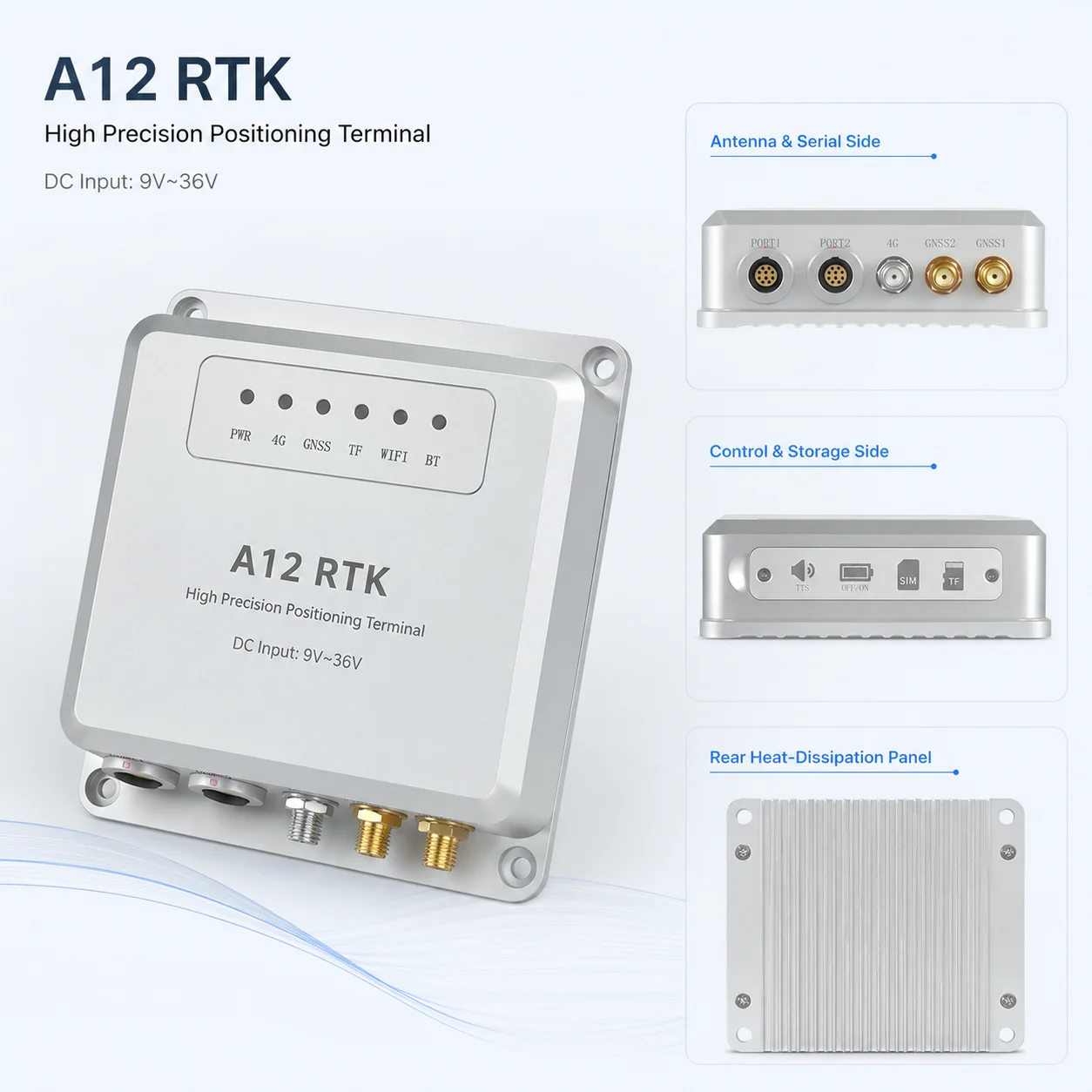 Dual Antenna Multi-Frequency RTK GNSS Receiver A12 4G GPS Car Tracker IP67 High Precision Positioning Terminal For Fleet