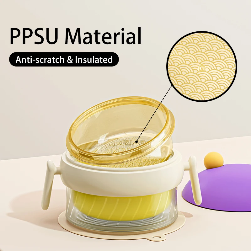 وعاء أطفال معزول مملوء بالماء من PPSU، وعاء فطام بدرجة حرارة ثابتة، بطانة مزدوجة مزدوجة الجدار، مضاد للحرق، مقاوم للسقوط، شفط B #2