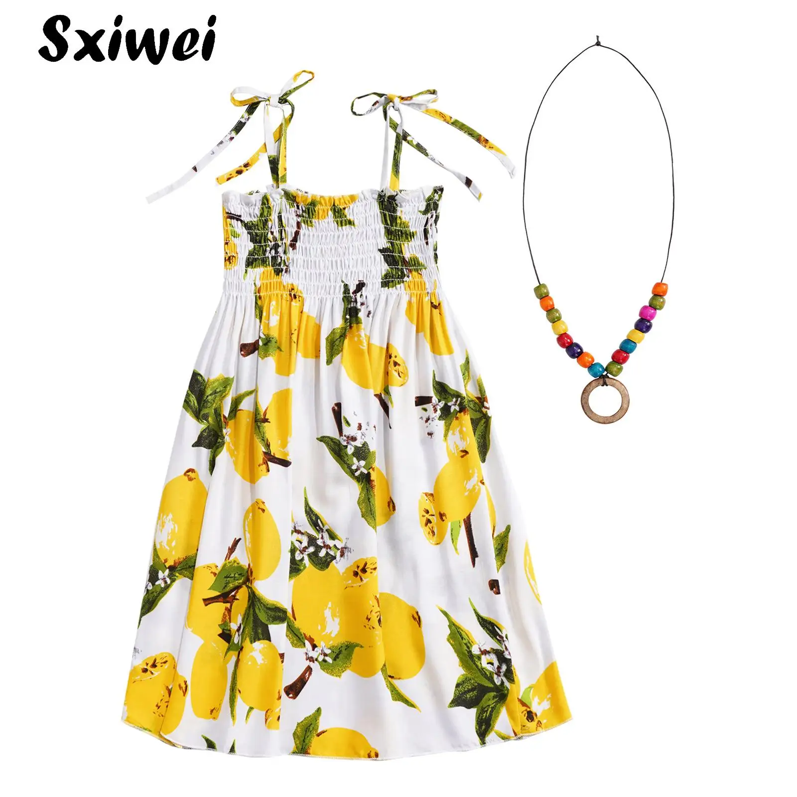 

Kids Girls Summer Camisole Sleeveless Dress Fashion Printed Elastic Waist Casual Spaghetti Strap Sun Dresses for Beach Party