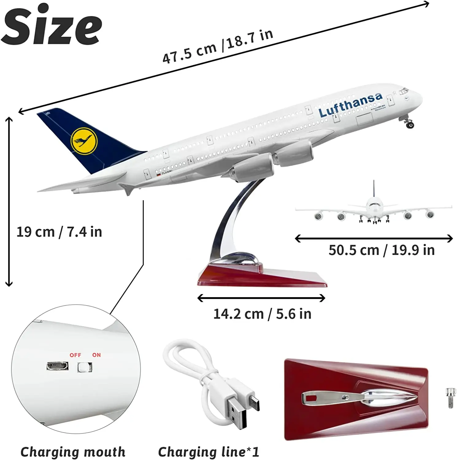 1:160 Scale Large Model Airplane Lufthansa 380 Plane Models Diecast Airplanes with LED Light for Collection or Gift