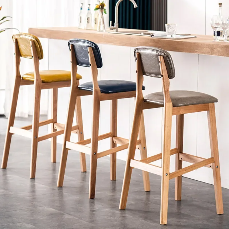 Modern Bar Stool Contracted Kitchen Counter Chair Solid Wood  living room Backrest High Stool Nordic Style Furniture