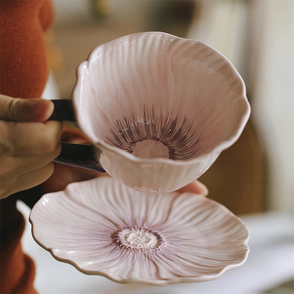 

Свежий и милый розовый кофейный набор чашек для латте и посуды, кухонные аксессуары, цветочная чашка и блюдо, подарок на день рождения лучшему другу, 300 мл