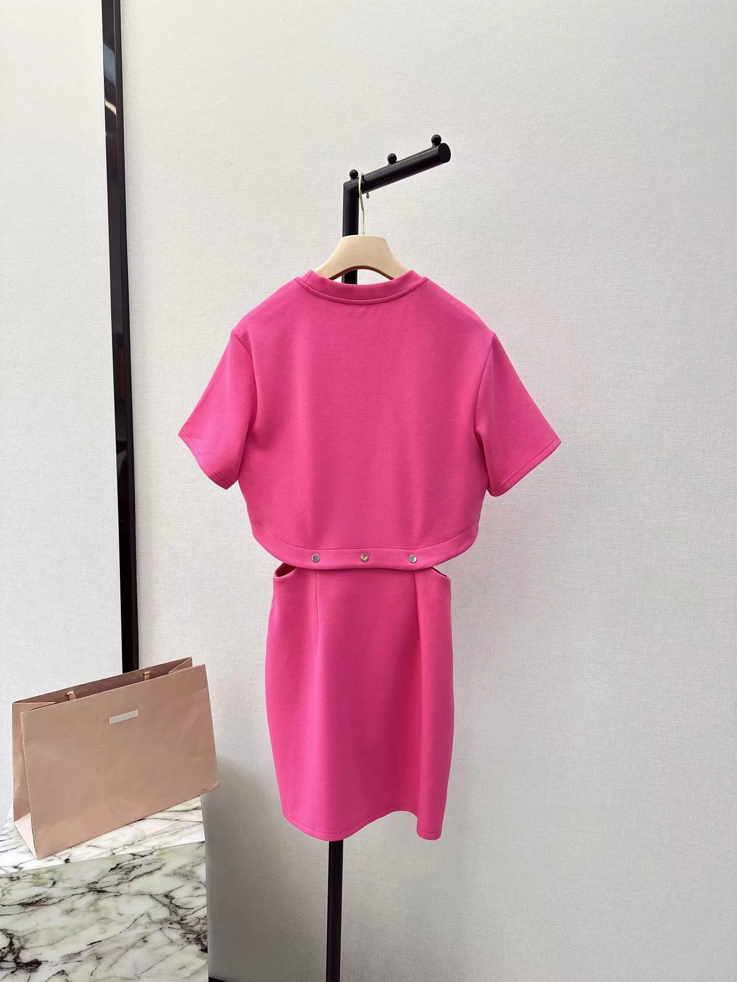 

24 New Summer Casual Round Neck T-shirt Skirt Women's Detachable Double Wear Waist Exposed Short Sleeve Dress