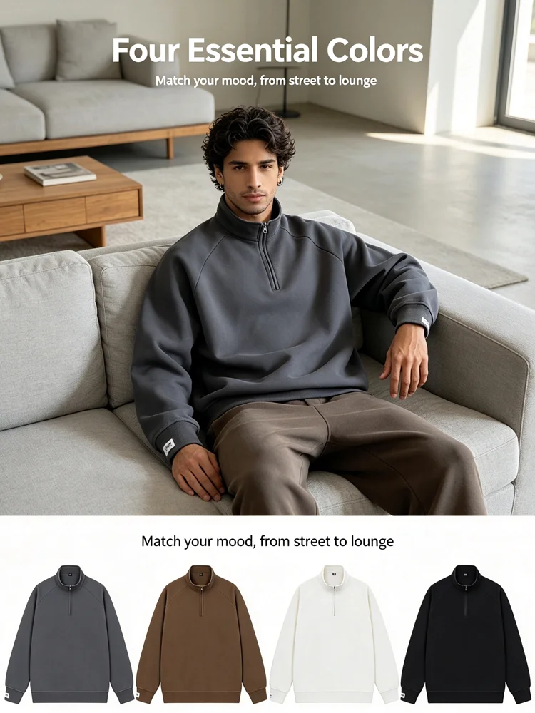 Spring Autumn Men's Half Zipper Sweatshirt Fashion Men Anorak Windbreaker Pullovers Men Loose Fit Streetwear Sweatshirt