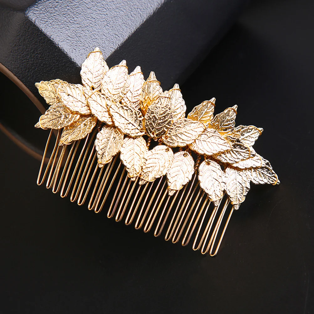 مشط شعر ذهبي على شكل أوراق شجر مزخرف لحفلات الزفاف وحفلات وصيفة العروس وإكسسوارات الشعر المصنوعة من خليط معدني وغطاء رأس أنيق لحفلات الزفاف