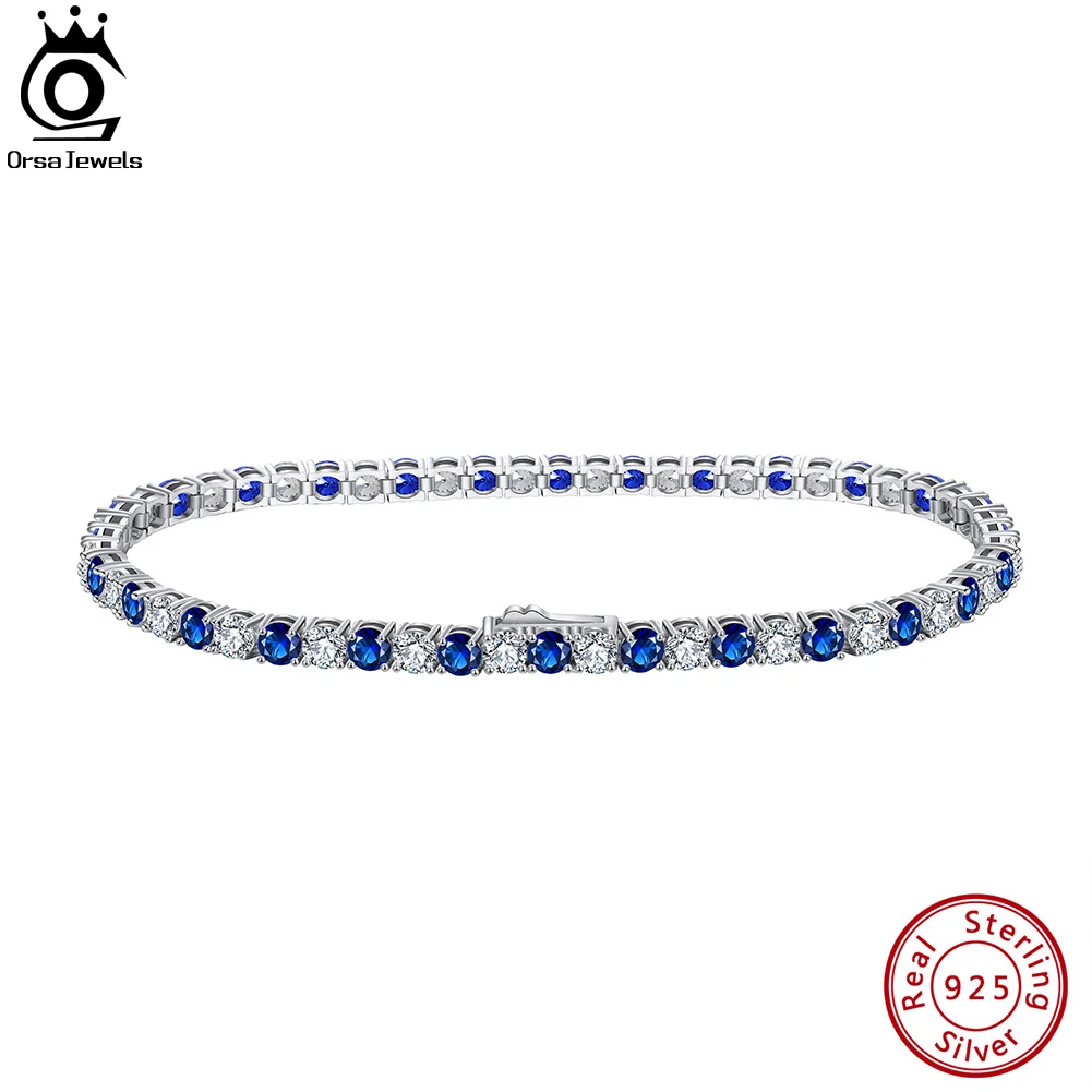 

ORSA JEWELS New Natural Sapphire Gemstone Bracelet 925 Sterling Silver Blue Stone Bangle for Women Fine Wedding Jewelry SB137