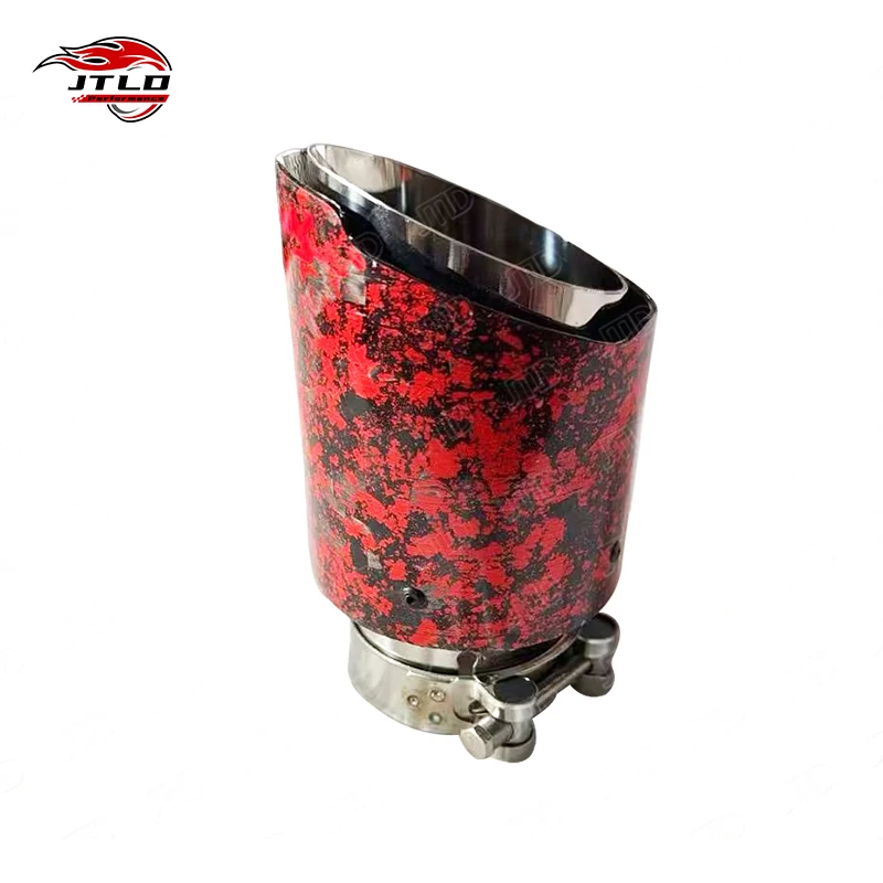 Red Pattern Gloss Carbon Fiber Car Exhaust Tip, Universal High Performance Tailpipe, for Custom Exhaust Look