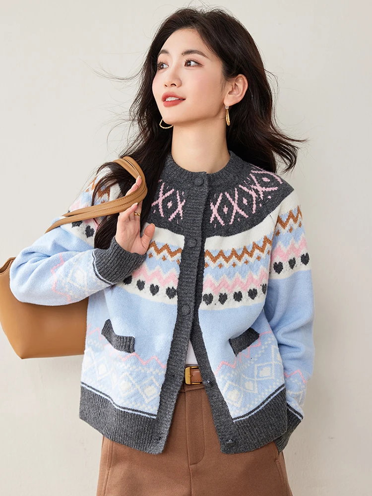 Dzianinowy kardigan z dekoltem w kształcie litery O, damski, jesienno-zimowy, leniwy styl, sweter z długim rękawem, na co dzień, wszechstronna dzianina