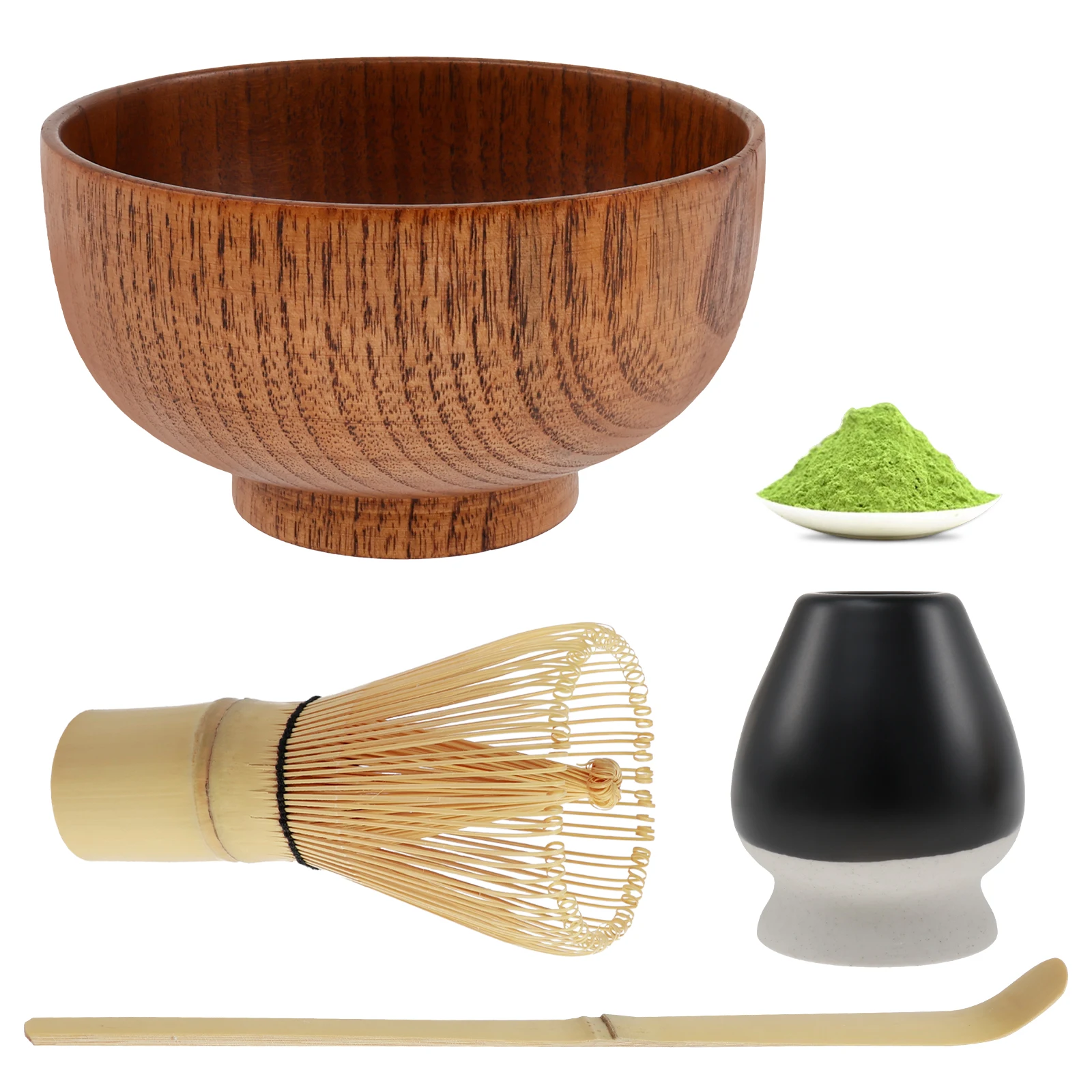 

4 Pcs Matcha Set Elegant Matcha Tea Set with Wood Matcha Bowl Scoop Matcha Whisk and Ceramic Whisk Holder Exquisite Matcha Whisk