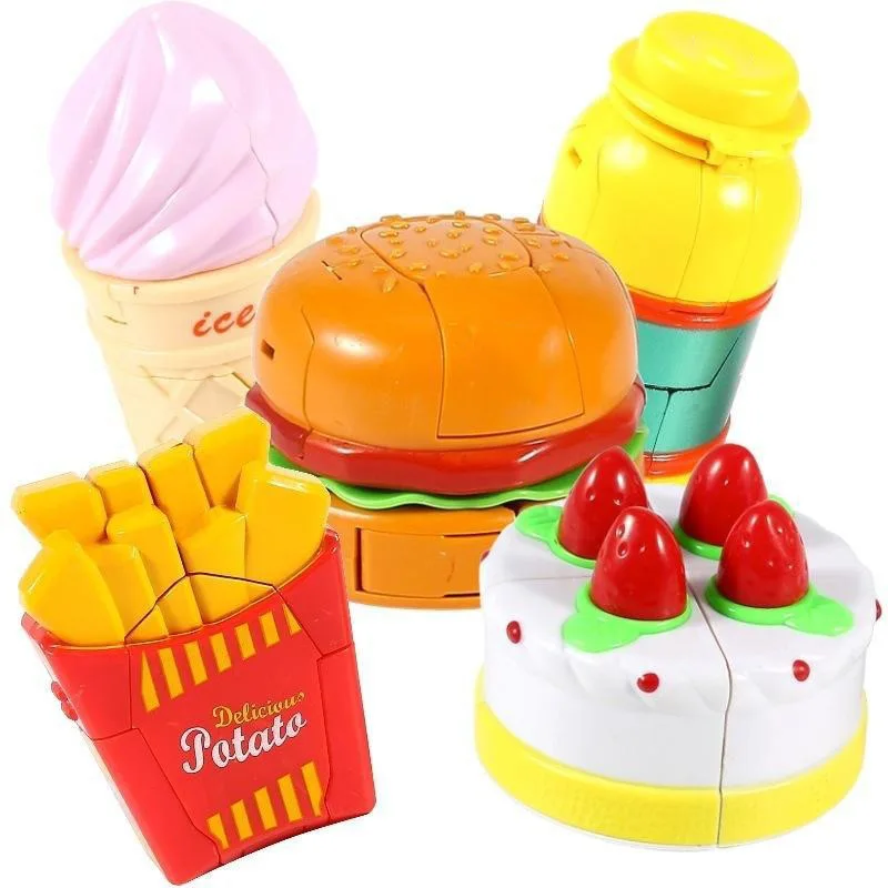 Jouet éducatif manuel pour enfants, robot de transformation alimentaire, Burgur trempé, frites, modèle de gâteau, figurine d'action, ornement, cadeau pour enfants