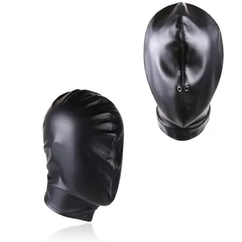 Unisex Women Mens Cosplay Face Mask Halloween Sexy PU Leather Drawstring Full Masks Hood for Role Play Costume Head Cover