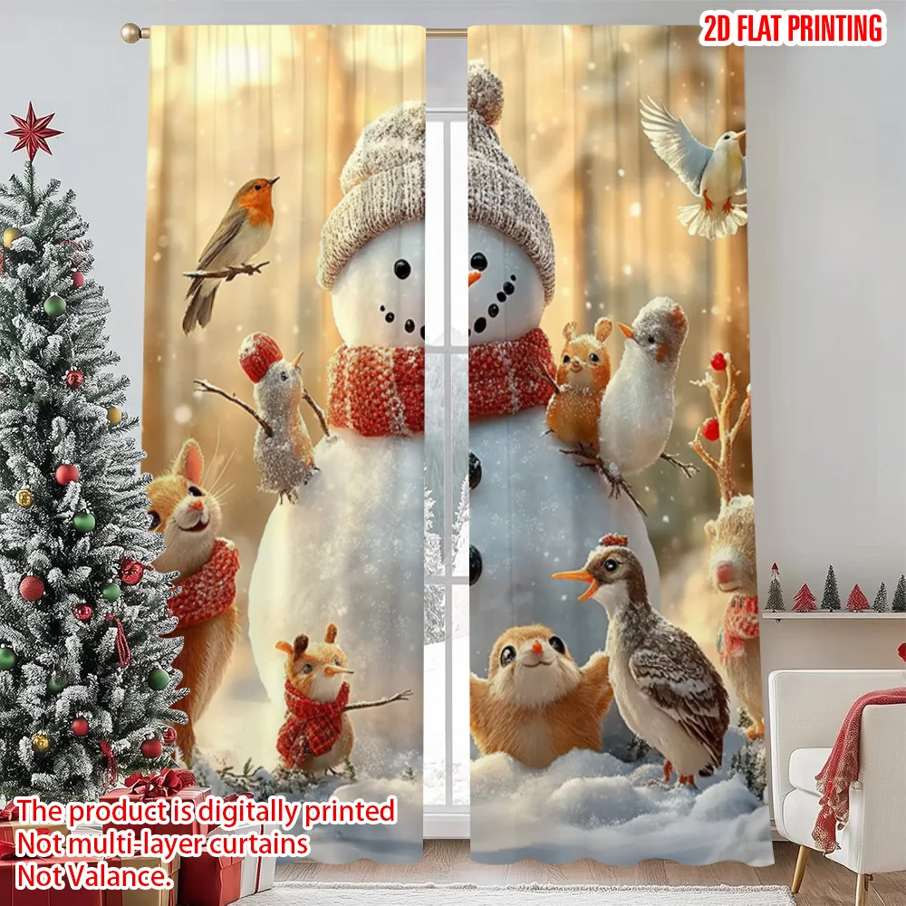 

2pcs 2D flat printing Merry Christmas Popular Curtain Christmas Snowman_ Versatile Durable Polyester Without Electricity Family