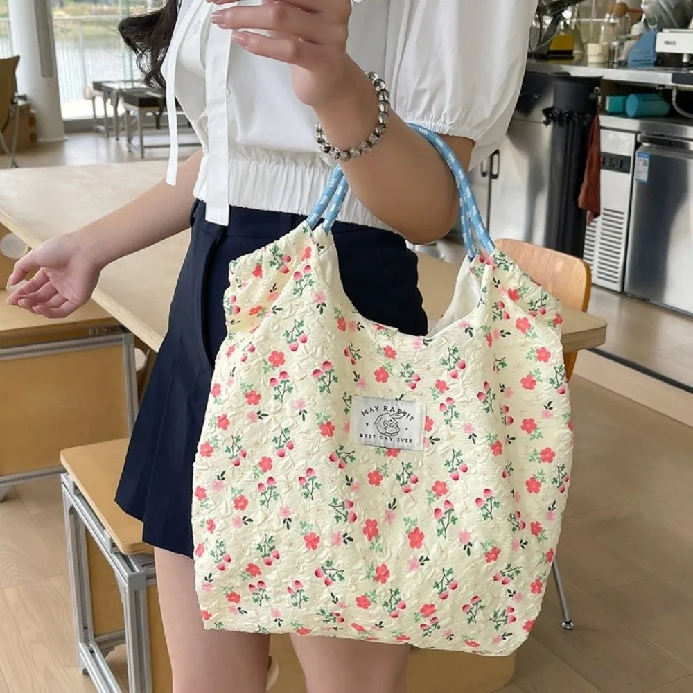 

Cute Sweet Drawstring Shopping Bag Bear Flower Cartoon Printed Handbag Lightweight Storage Commuting Tote Bag Girls