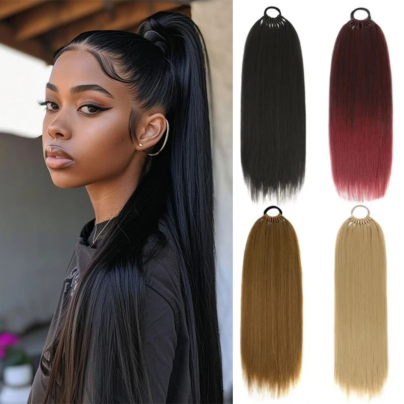 

24 Inch Straight Hair Ponytail for Women Long Hairpiece Fake Tail Hair Extensions Synthetic Straight Horse Tail Heat Resistant