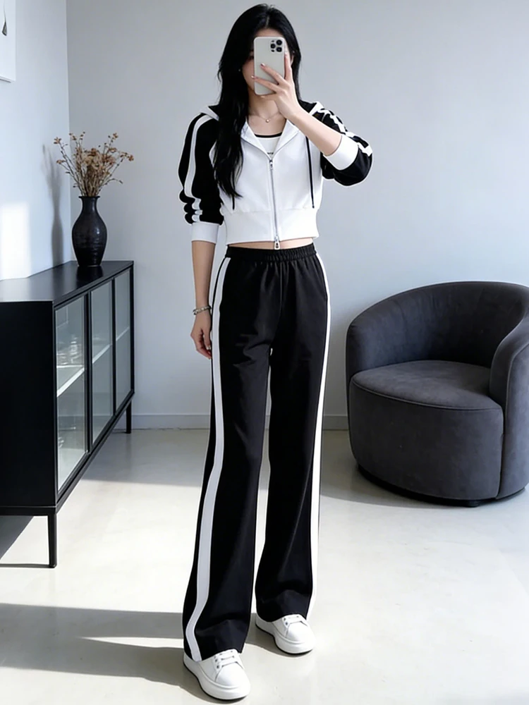 

Korean Sle Hooded Open Cardigan Wide Leg Pants Women's Spring New Two-Piece Set Versatile Age-Defng Faion for Middle-Ag...