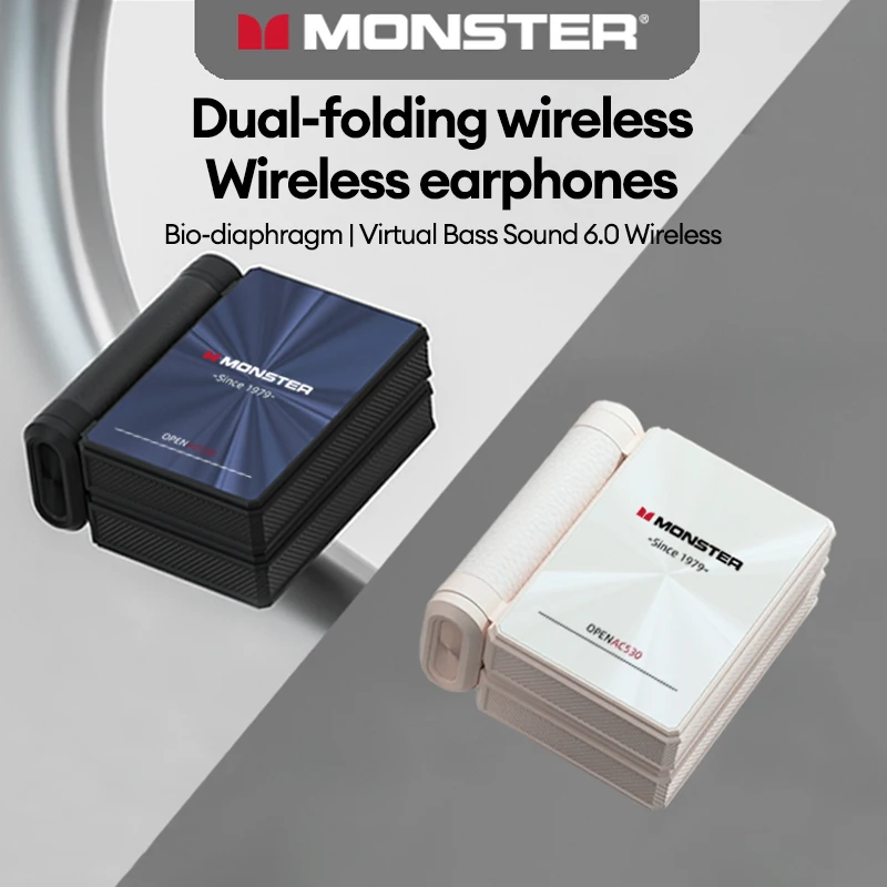 MONSTER AC530 سماعات لاسلكية مزدوجة قابلة للطي بلوتوث V6.0 توصيل العظام الأذن معلقة سماعات أذن تستخدم عند ممارسة الرياضة غير في الأذن مقاوم للماء