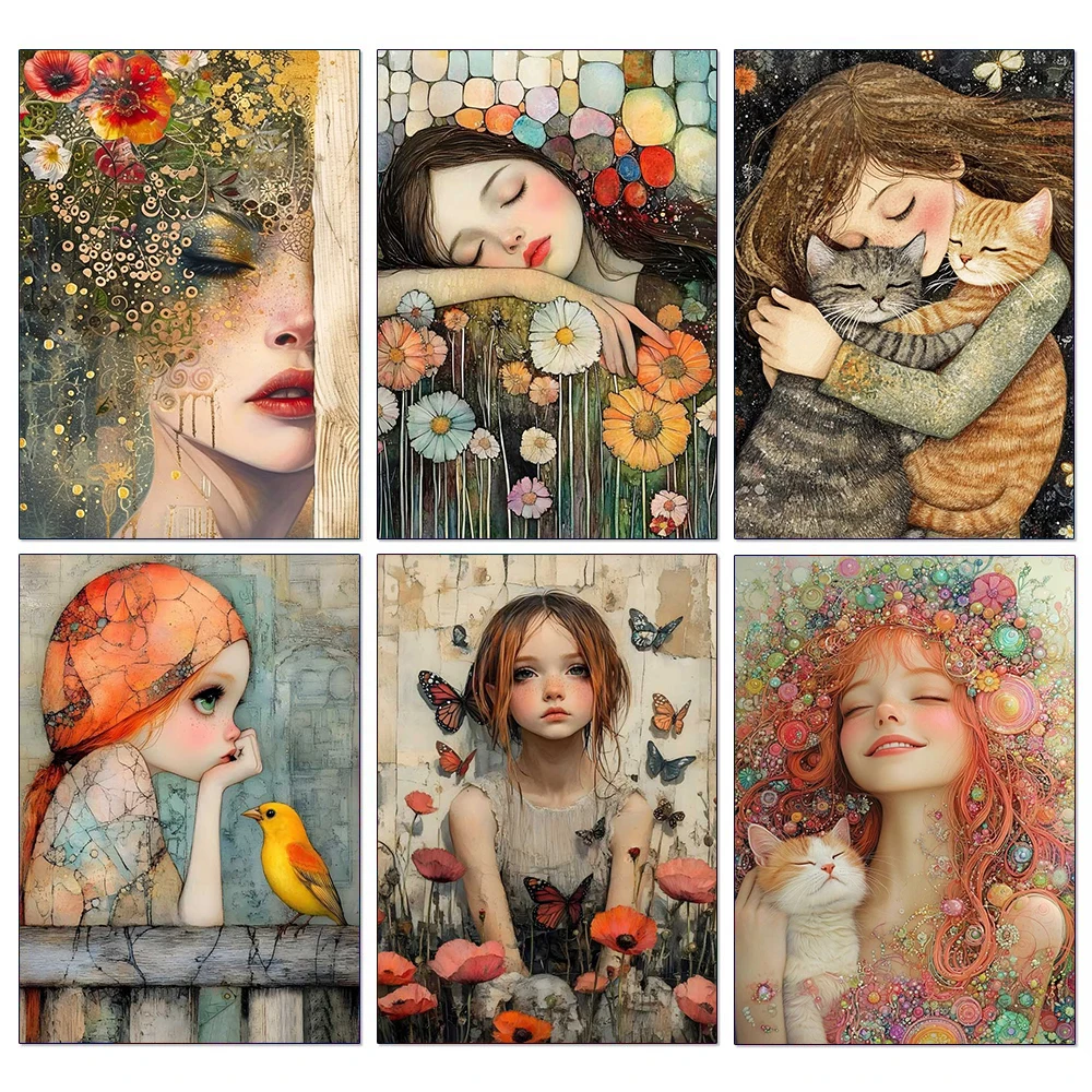 Full Diamond Painting Beauty Girl Flowers Abstract Art Diamond Mosaic Embroidery Rhinestone Cross Stitch Kit Home Wall Decor