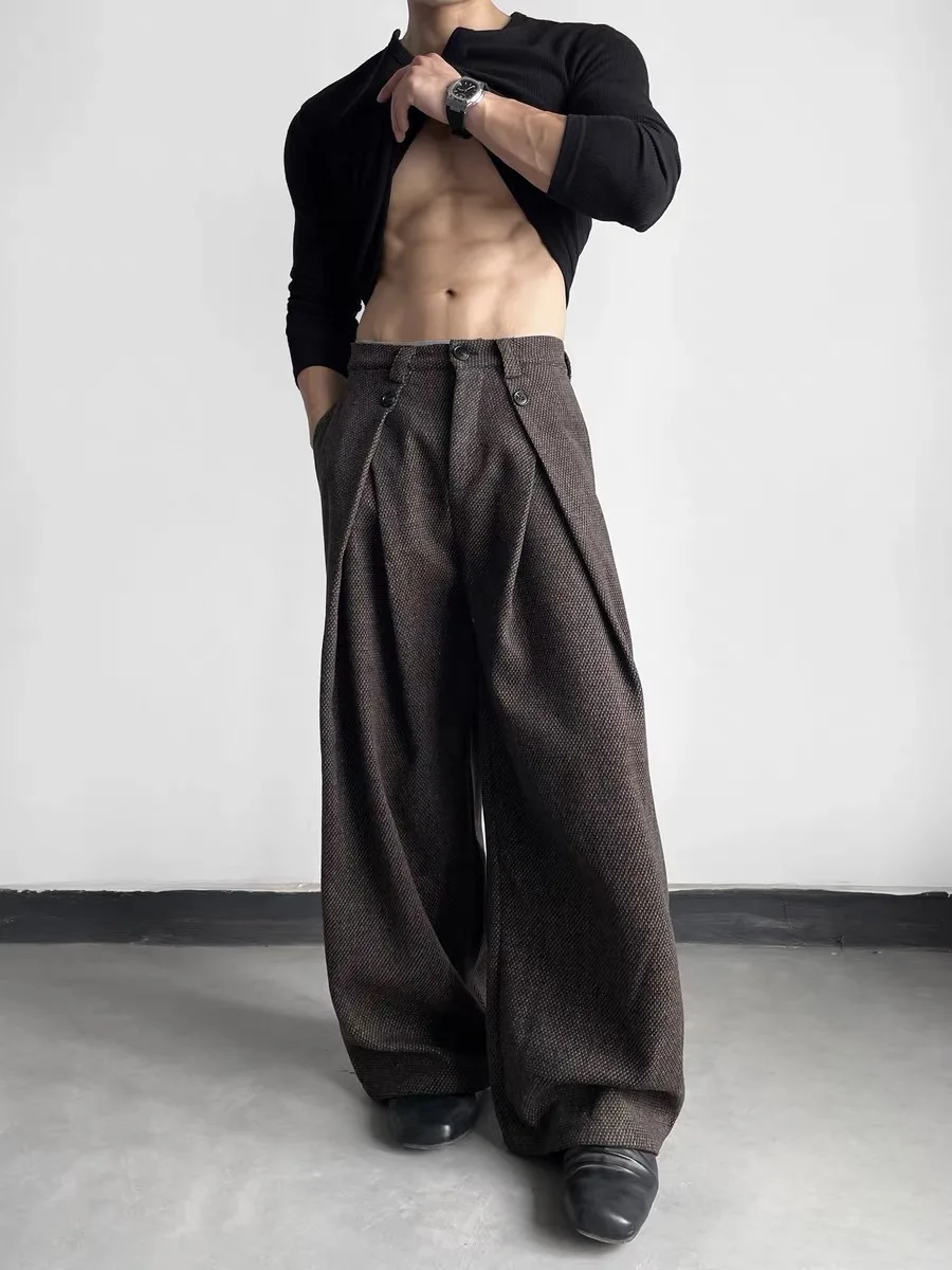 

American Retro Wide Leg Texture Sensation West Pants ex Loose Casual A-Line Pleated Long Trousers for Men And Women