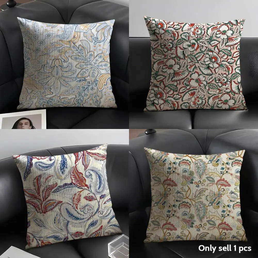 Aristocratic Flower Pattern Cushion Cover Natural Linen Organic Fabric Double-Sided Printing Breathable Perfect Gift for Decor