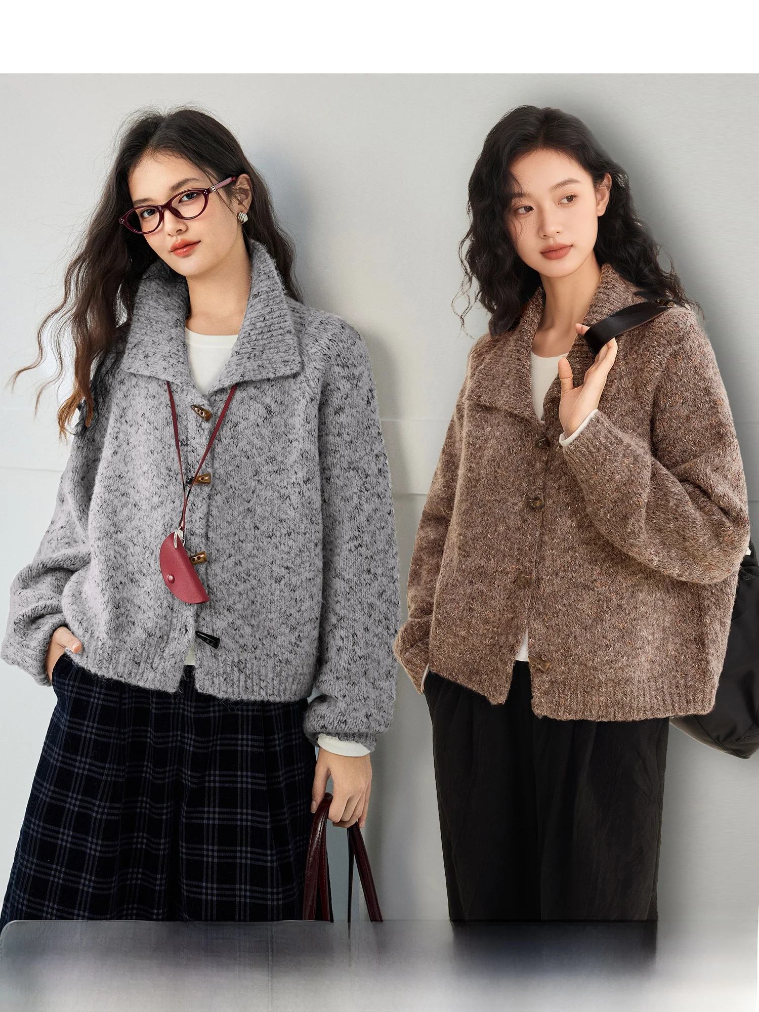 

LP Warm Winter Flower Silk Wool Blend Knitwear Lazy Sle Large Collar Sweater Autumn Cardigan for Women Loose Fit Long Sve