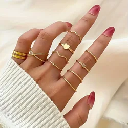 9-piece Metal Women's Ring Set with Instagram Style Cross Heart Shaped Personalized Ring Girl Y2K Party Gift Accessories