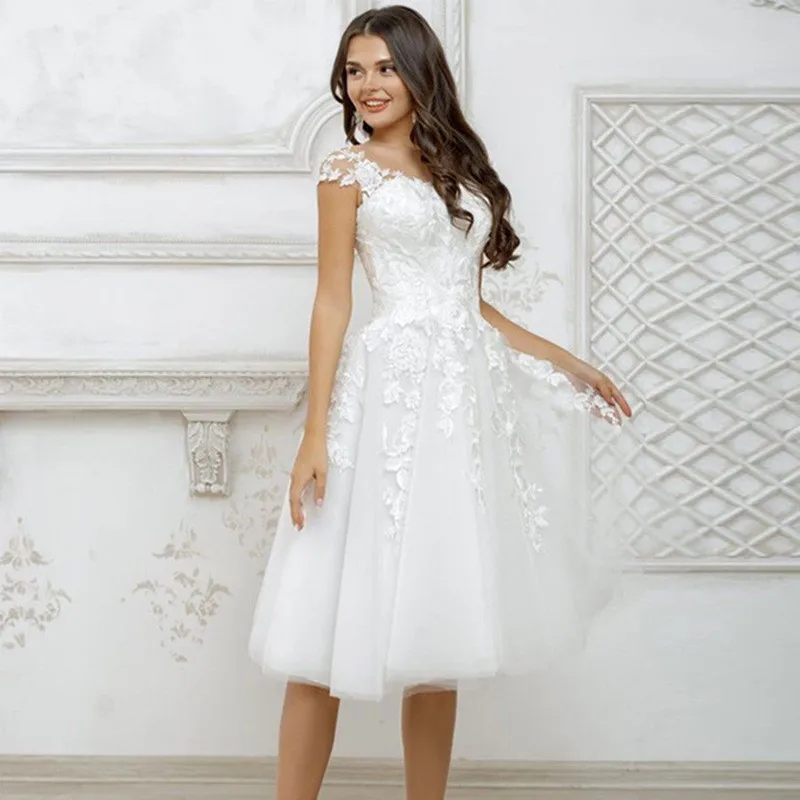 

Bridal Gowns A-Line V-Neck Short Sleeve Wedding Knee-Length Dresses for Wedding Bridesmaid