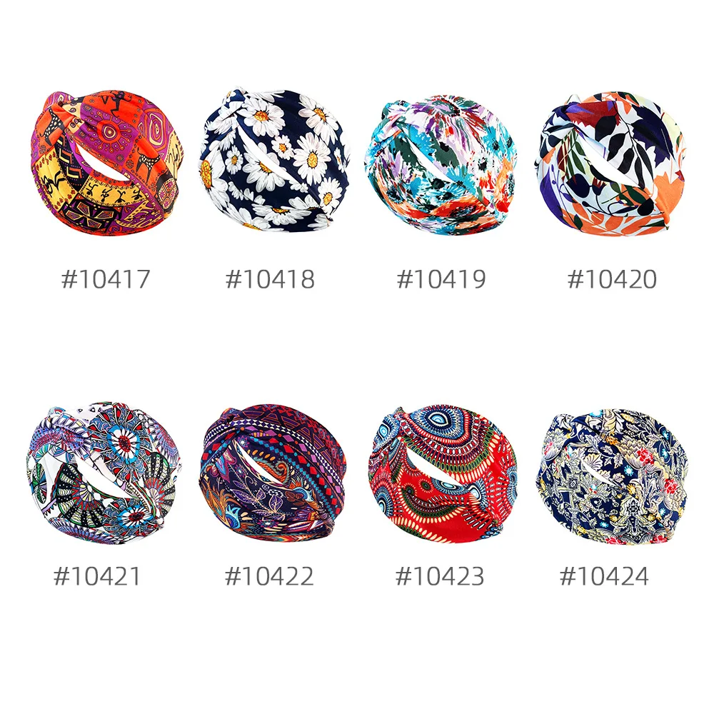 New Women Printed knot turban Indian Muslim Headwraps Chemo Cap Hijab Beanie Bonnet Head Wrap Bandanas Hair Loss Headscarf