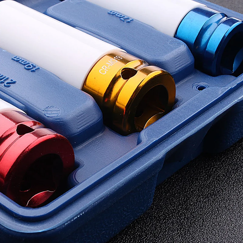 

3pcs Pneumatic Wrench Tire Screw Hexagonal Sleeve 17/19/21mm Colorful Sleeve Tire Protection Sleeve Deep Impact Nut Sockets