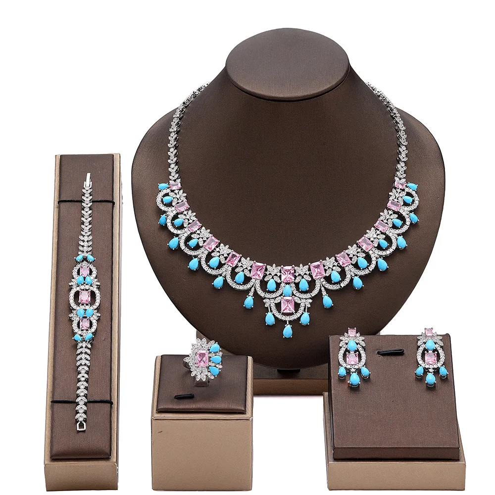 

Luxury Zirconia Jewelry Set 4Pcs Bridal Sparkle Suite Eternal Shine Gift for Women Hypoallergenic Party Queen Collection