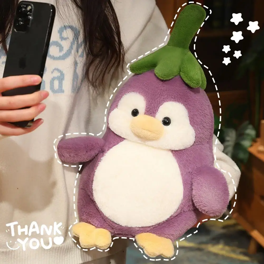 25 cm schattige pinguïn knuffel getransformeerd aubergine pinguïn pop zacht knuffeldier speelgoed cadeau voor meisjes kinderen verjaardag home decor
