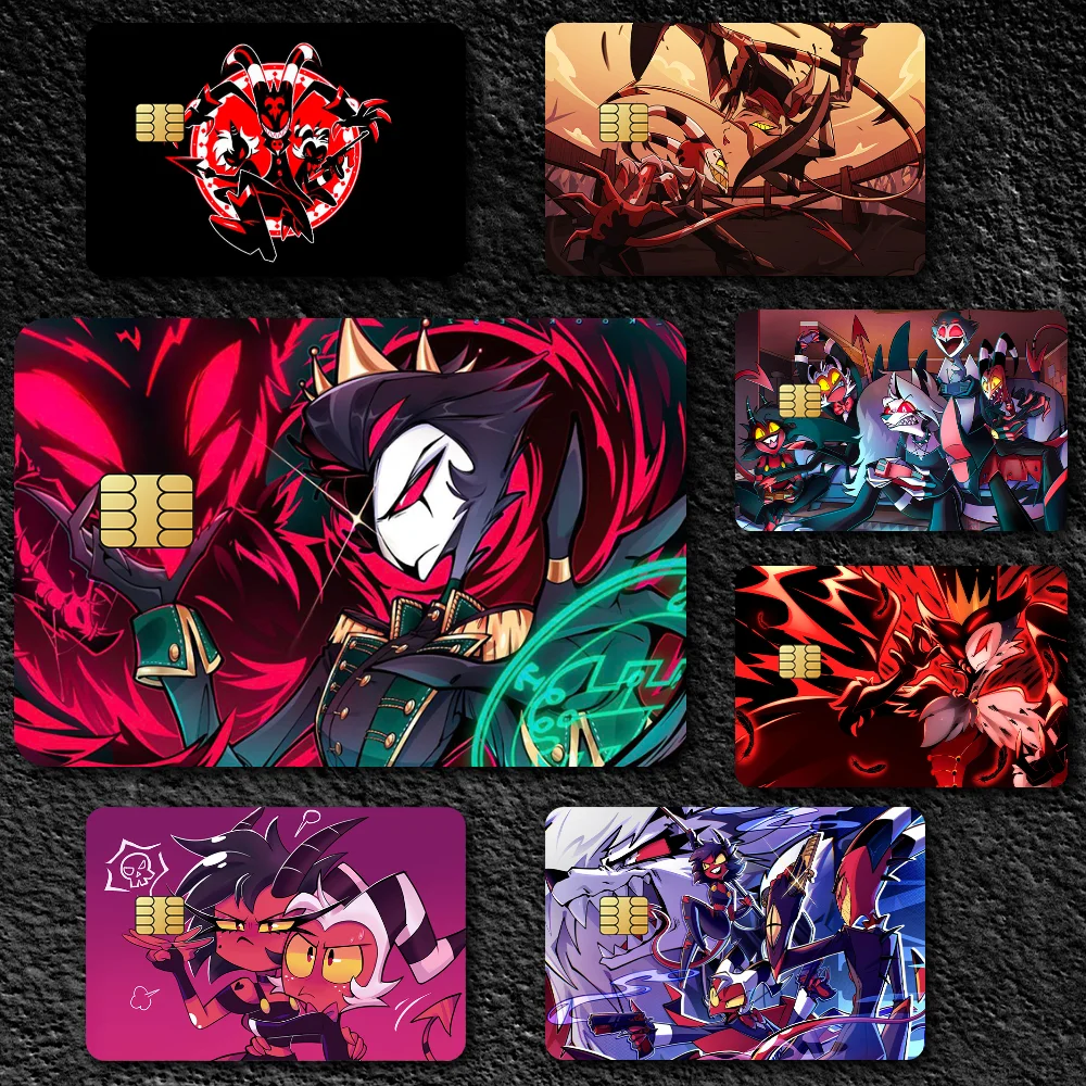Anime H-Helluva Boss Waterproof Film Skin Cover Credit Card Stickers 4PCS Debit Front Decoration Bank Bus Pass