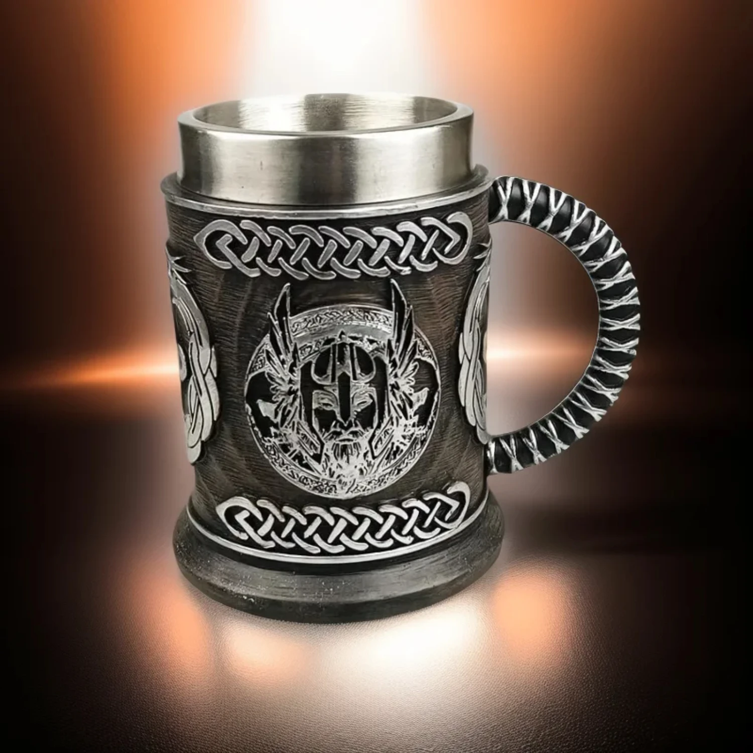 

German Bucket Beer Mug Medieval Nordic Mythology God of War Odin Cup Vintage Stainless Steel Cafe Tea Cup Draft Beer Mug