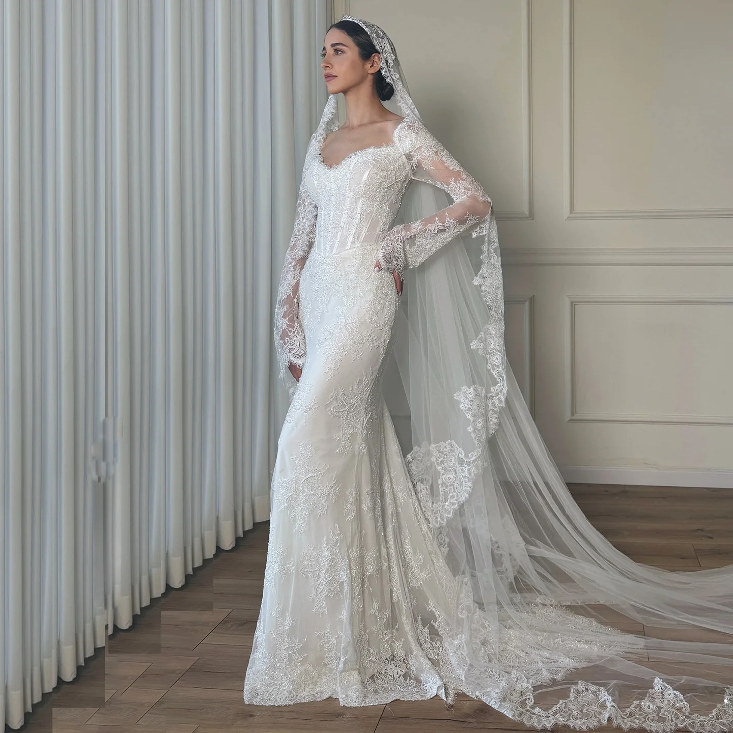 FOLOBE chérie blanc élégant sirène dubaï robes de soirée avec manches longues robes de mariée robe de bal personnalisé