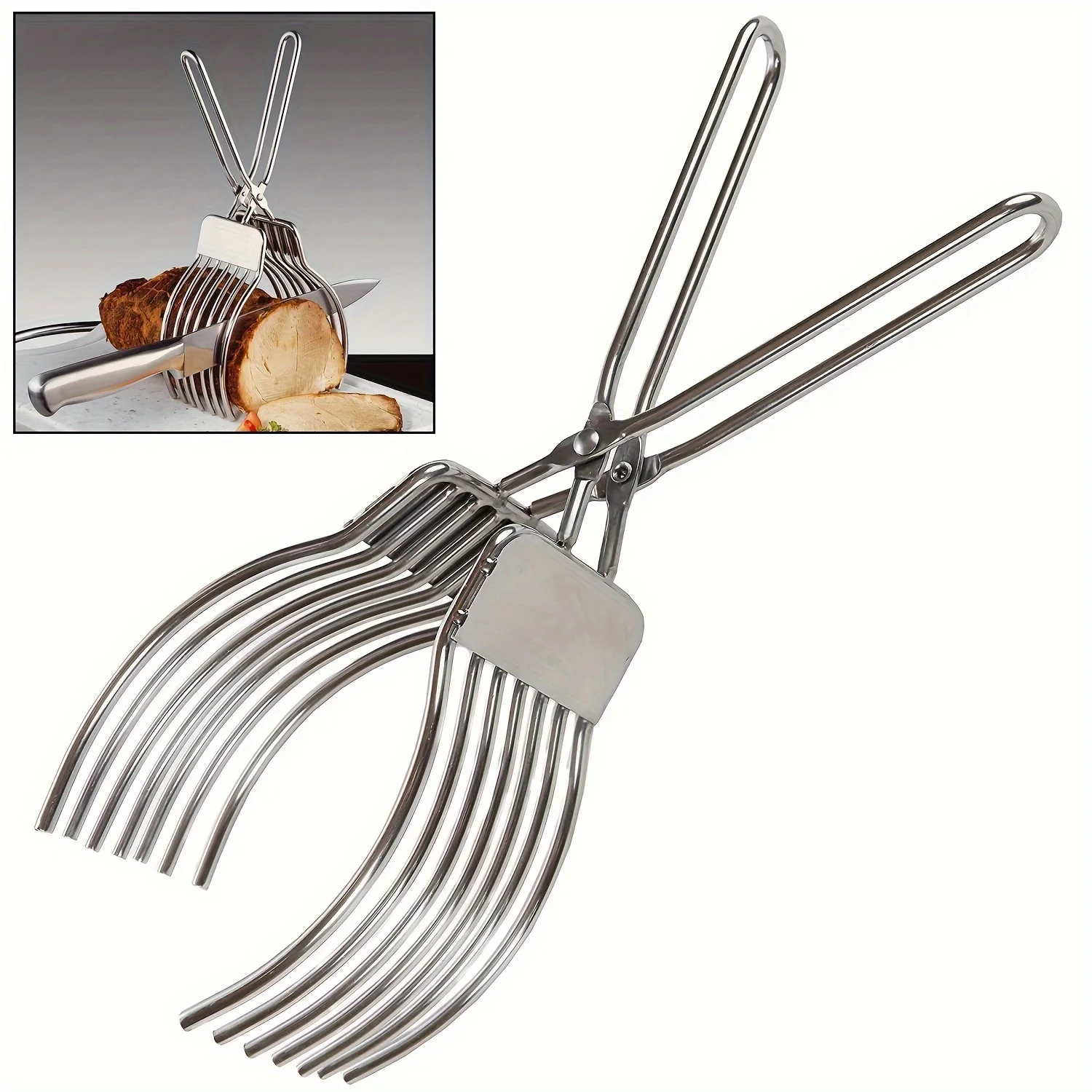 

1Pc Roast Beef Cutting Tongs Meat Bread Slicing Tong Stainless Steel Portable Barbecue Tongs For Slicing Vegetable Fruit Kitchen