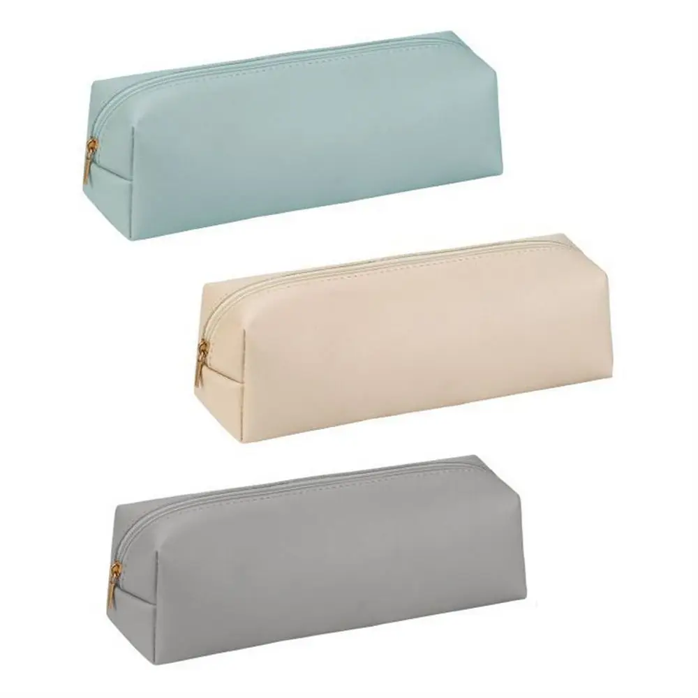 

PU Leather Pencil Bag Large Capacity Storage Box Leather Pen Case Simple With Zipper Stationery Storage Bag Cosmetic Bag