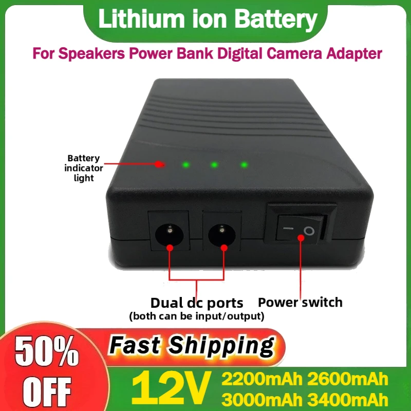 

Новый литий-ионный аккумулятор 12В 18650 3400мАч, 3S1P, двойное питание 12.6В, портативное зарядное устройство с кабелем 5521 и зарядным адаптером