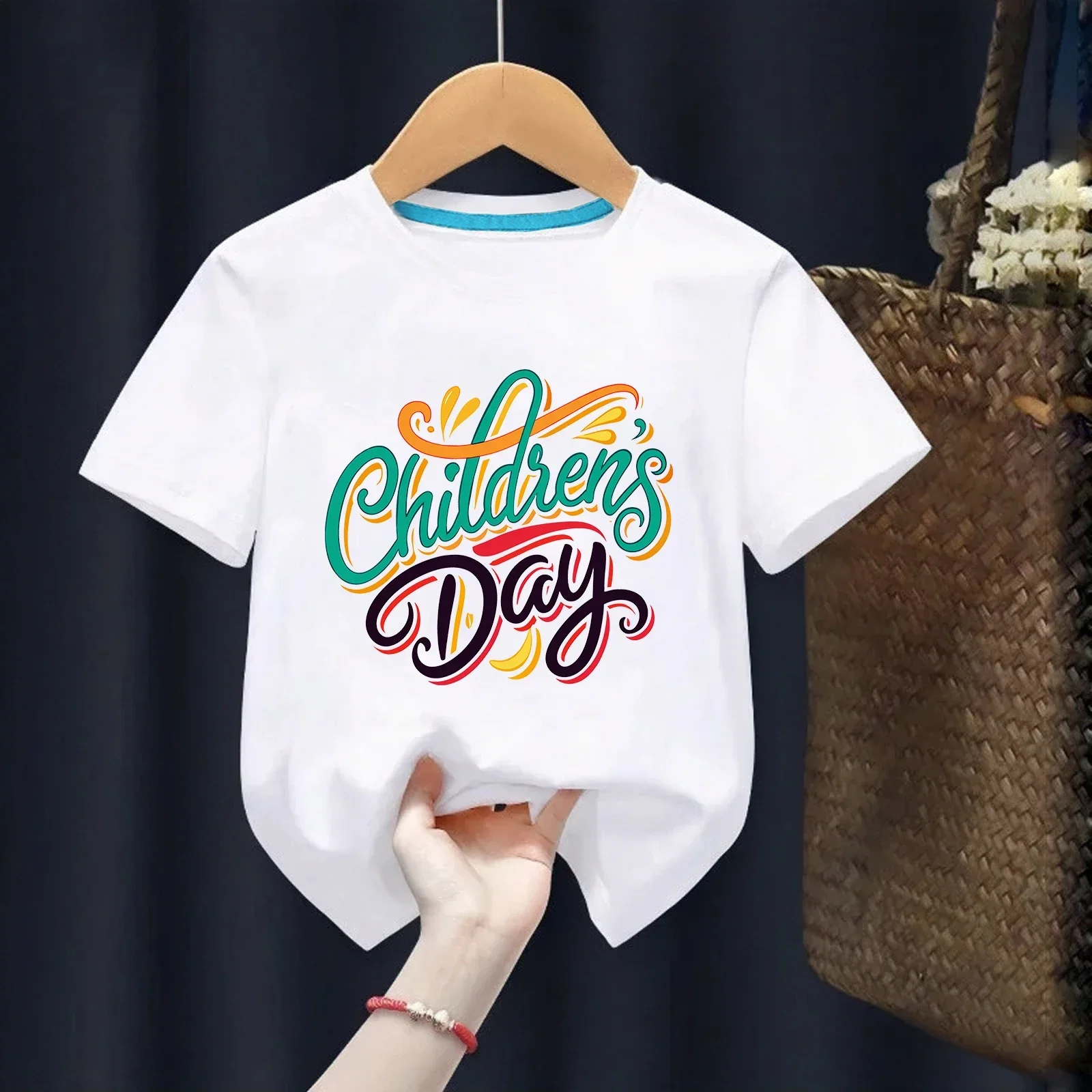 Children’s Pure Cotton T-shirt Happy Children's Day Print T-shirt O-neck Short Sleeve Kids Clothes Boys Clothes Girls Clothes