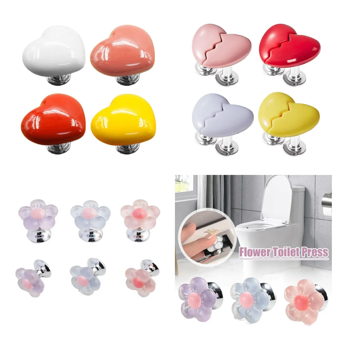 Heart Handle Toilet Press Button Long Nail Protector Press Tank Push Switch Toilet Bath Room Water Press Flush Button Home Tool