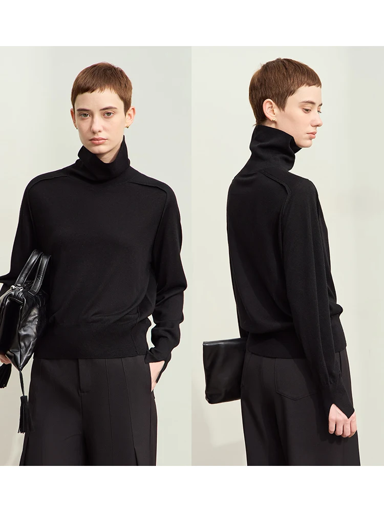 Amii Minimalism 2024 Autumn New Women\'s Sweater Warm Comfortable Basic Turtleneck Open Cuff Slim Streetwear Sweater Top 12443171