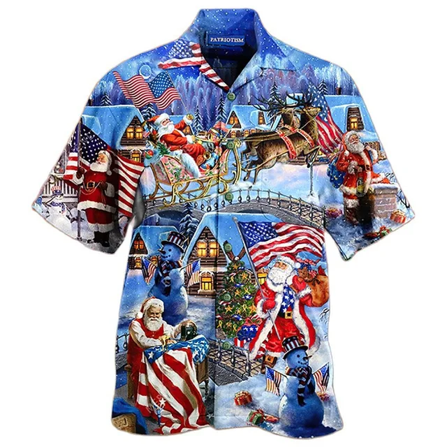 3d Printed Men Shirt Funny Racing Santa Claus Hawaiian Shirts Women Kid New Year Short Sleeve Top Christmas Cute Doge Top Shirt