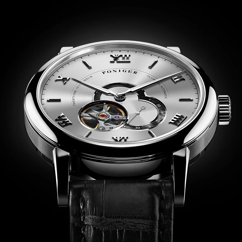 PONIGER Nuovo Stile MIYOTA Movimento Sottile Orologio Da Polso Da Uomo 41.5mm Classico Design Scheletro Luminoso Orologi Automatici